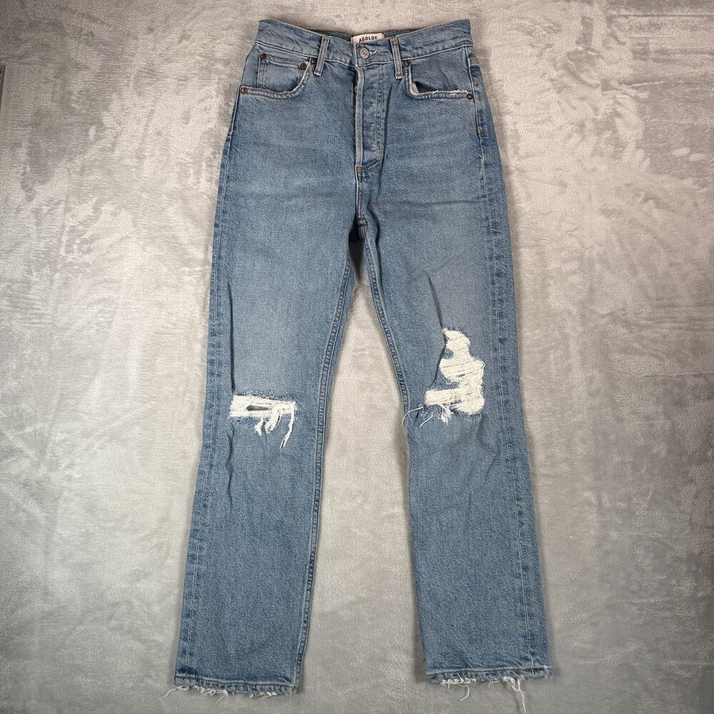 Agolde Jeans Riley Crop Womens Size 24 High Rise Straight Distressed Denim
